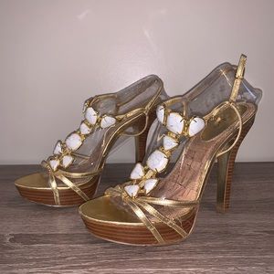 BEBE Evening Gold Heeled Dress Sandals Sz. 11M